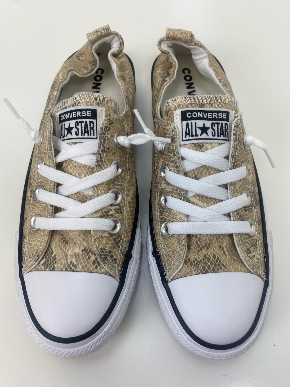 Converse Low Top Sneakers in Beige Snake Print with White Laces